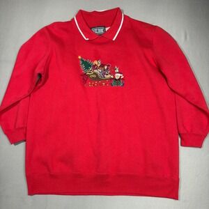 Rachel Brooke Christmas Sweatshirt Santa‎ Holiday Embroidered Top 1X
